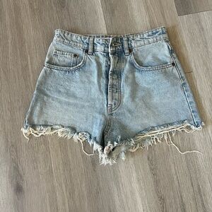 Zara Light Blue Frayed Jean Shorts